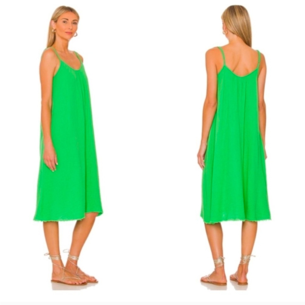 Nation LTD Adele Midi Dress Gauzy‎ Cotton Relaxed Summer Lime Green size M